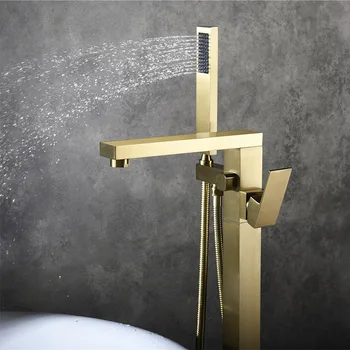 Смеситель для ванны в ванной комнате + ручной душ Отдельно стоящий матовый золотой роскошный смеситель для ванны Смесители для ванны Напольный