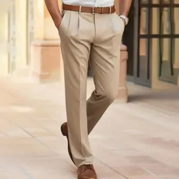 Современные офисные брюки премиум-класса Мужские брюки приталенного кроя Классические однотонные брюки со средней посадкой для бизнеса