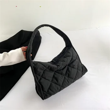 стеганая мягкая сумка Женская сумка через плечо Корейская нейлоновая сумка большой емкости Сумка через плечо Сумка для девочек Студент Сумка для покупок