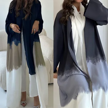  Стильный галстук Кимоно Открытая абайя для женщин Плащ Кардиган Халат Дубай Исламская одежда Свободная накидка Турецкие платья Верхняя одежда