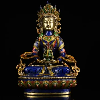 Тибетский буддизм Ручная резьба Перегородчатая латунь Статуя Бодхисаттвы Манджушри 21см