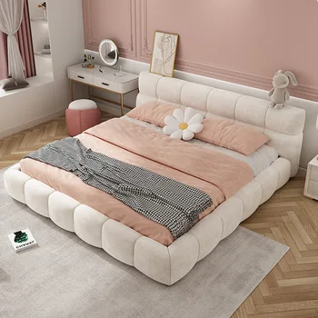 Тканевая кровать, современная, простая, легкая, роскошная, скандинавская, пуховая,
