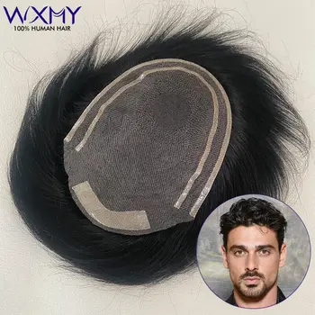  тонко сварной моно базовый мужской волосяной протез 100% натуральные человеческие волосы мужские парики капиллярная система блок парик для мужчин Peluca Hombre