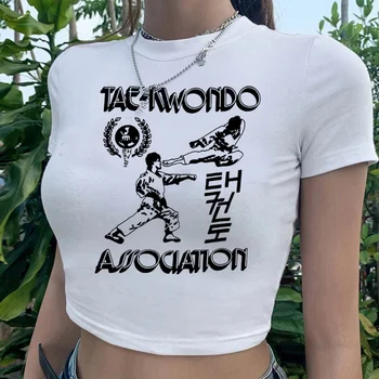 Тхэквондо эстетика дрянь графический укороченный топ женская кавайная готическая графическая фея гранж футболка