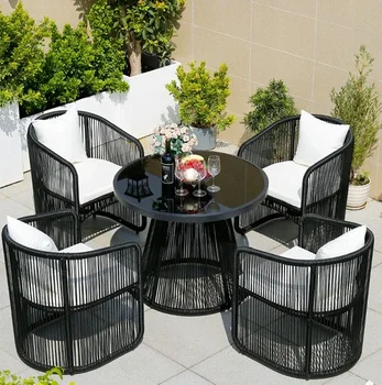 Уличные столы и стулья во дворе, ротанговый стул комбинированный, терраса, сад, чай, круглый стол, мебель, водонепроницаемый и солнцезащитный.