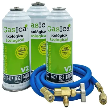 Упаковка 3 баллона газообразного хладагента GASICA V2 - R22-R32-R407-R290-R410A + 1/4 заправочного шланга x1/4 + клапан