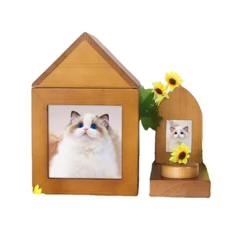 Урна для домашних животных из массива дерева: красивый гроб с кошачьей собакой и деревянный мемориальный стол, объединенные в одном