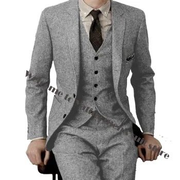 Элегантный мужской костюм елочка куртка брюки жилет 3 шт. шерстяной блейзер формальный зимний индивидуальный наряд бизнес